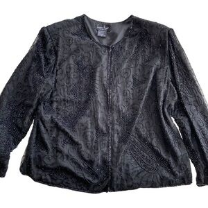 NWT Laurence Kazar 100% Silk Fully Beaded Embroidered Long Sleeve Blazer 3X